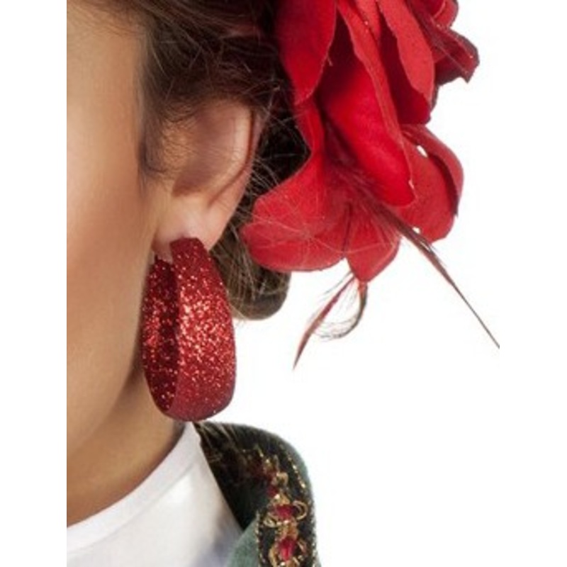 Big round glitter earrings in red
