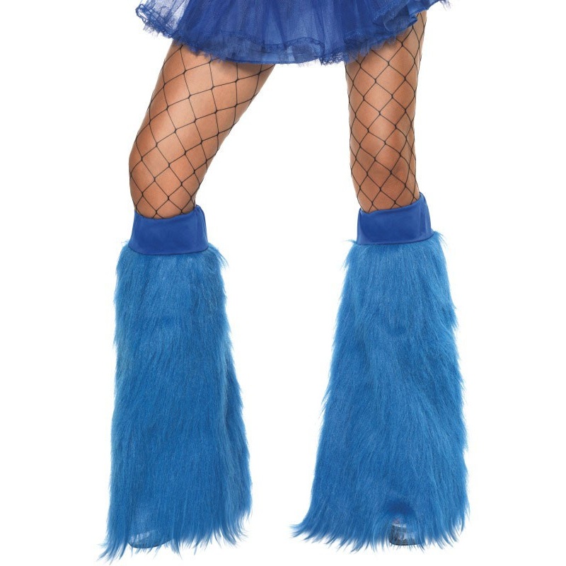 Fluffy flared leg warmers in blue