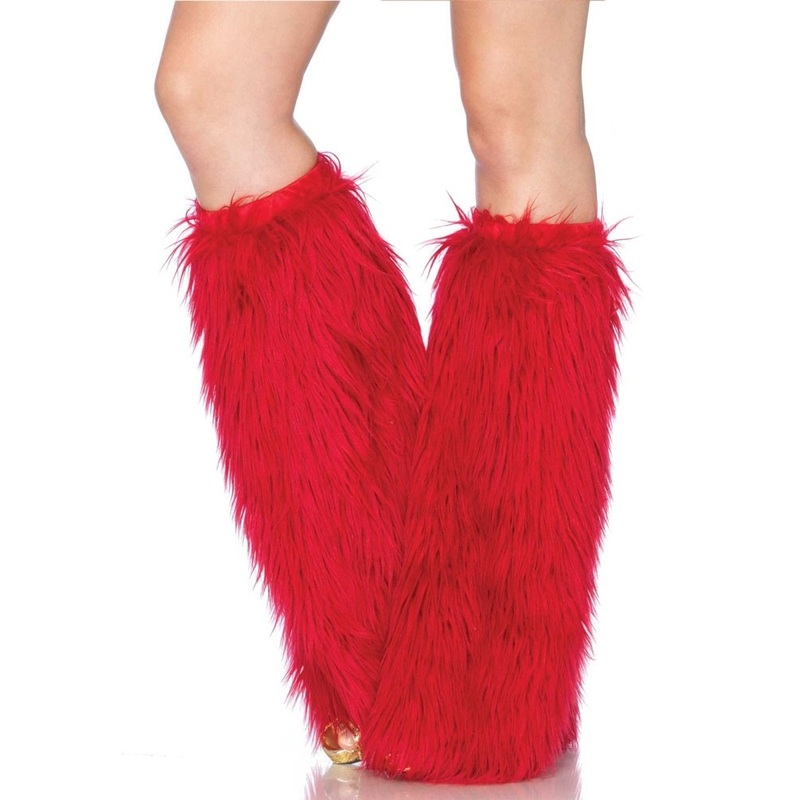 Fluffy flared leg warmers in red