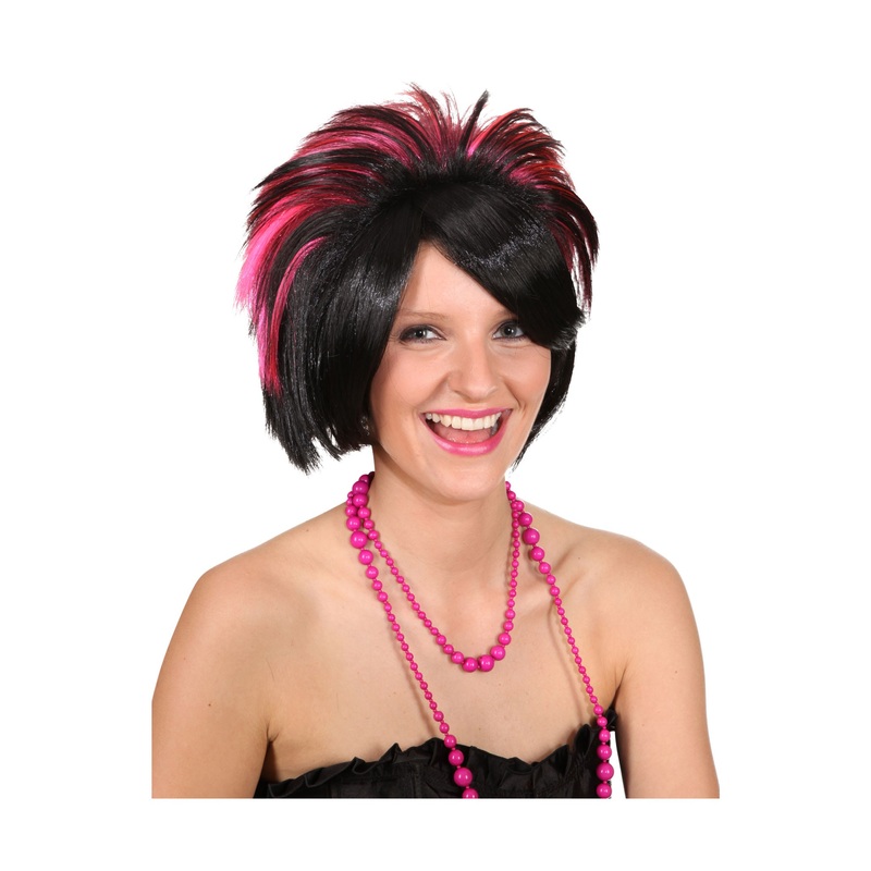 Funky short hair wig in black and pink