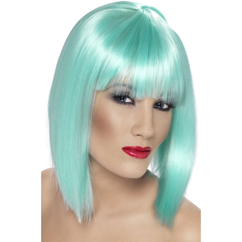Neon turquoise glamor party wig