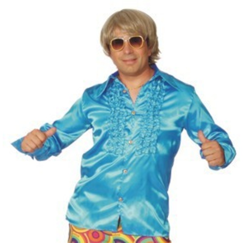 Shiny blue ruffled shirt for men 48