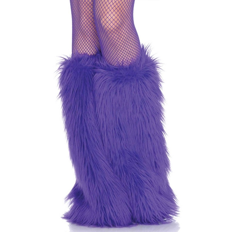 Fluffy faux fur leg warmers in purple