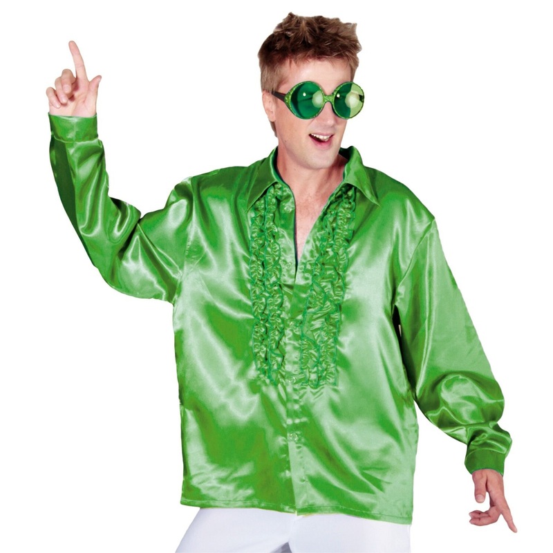 Green ruffled disco shirt for men S