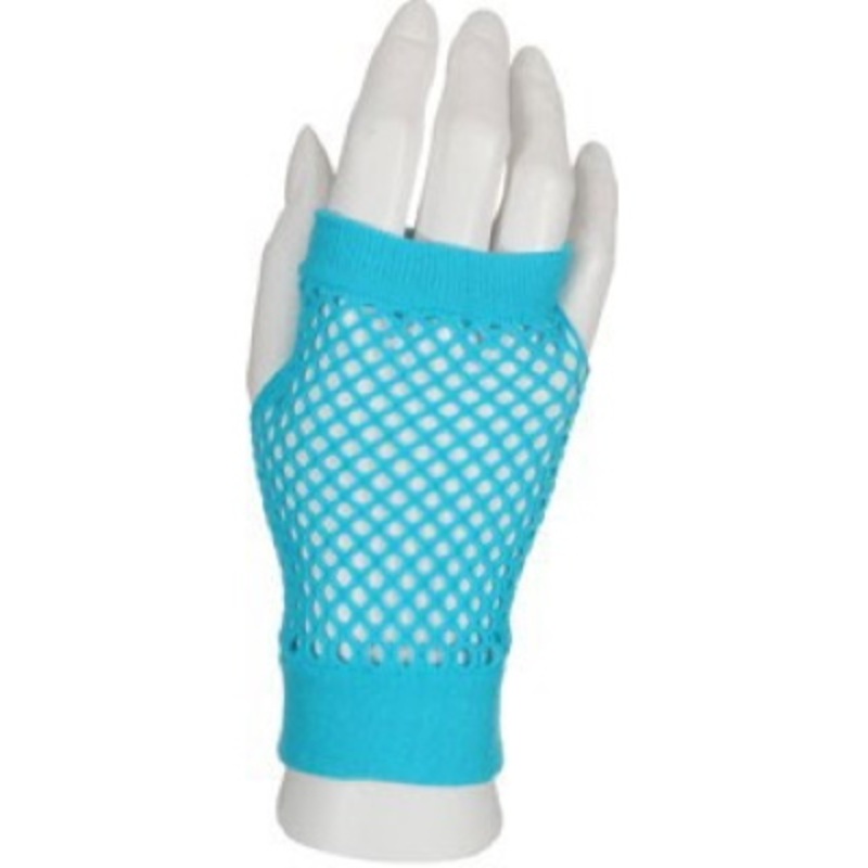 Turquoise short fishnet gloves