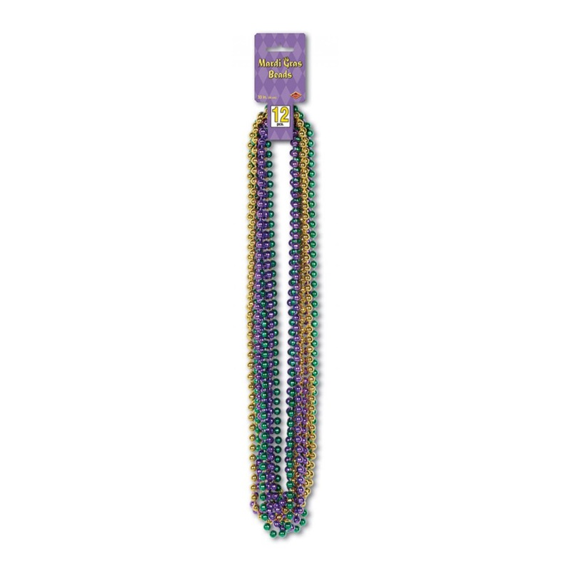 12 colorful Mardi Gras pearl necklaces