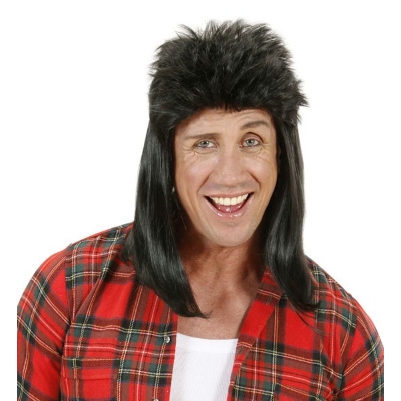 Black 80s mullet men's wig