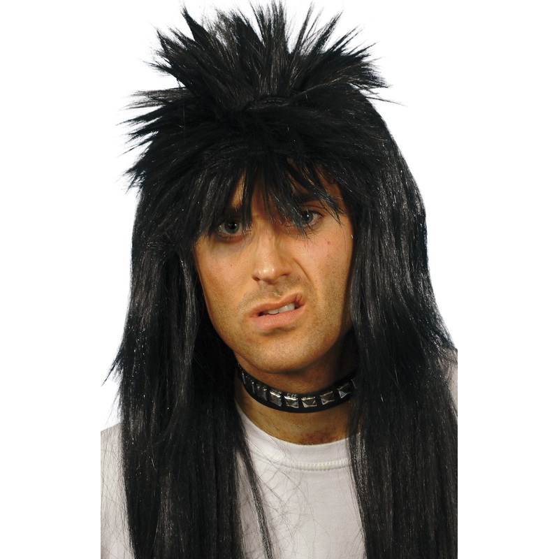 Black mullet rocker wig