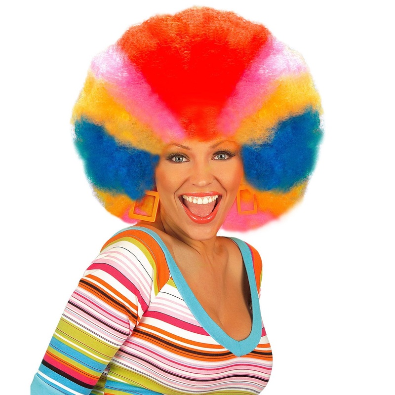 Colorful striped Afro party wig