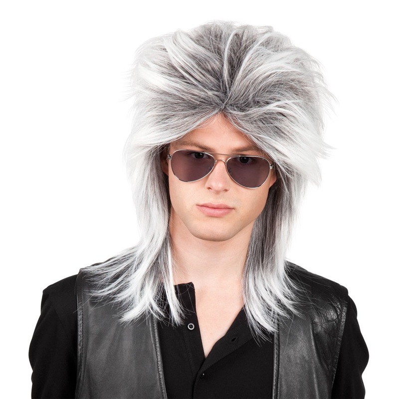 Mullet rocker wig gray