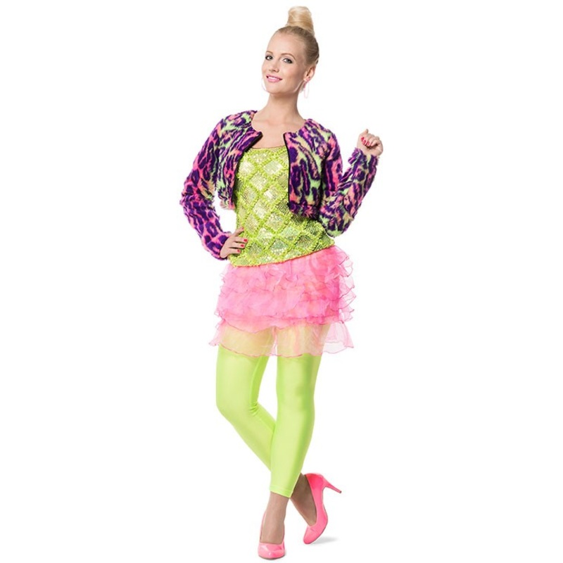 Plush bolero with neon leopard print S