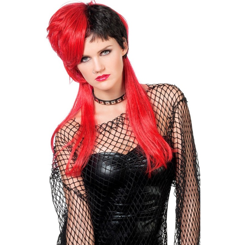 Punk bride wig red-black