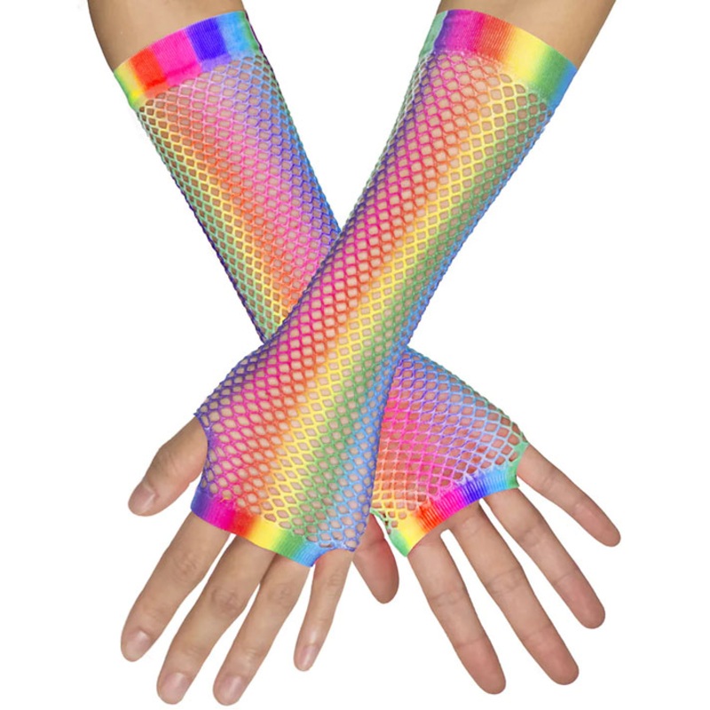 Rainbow net gloves long