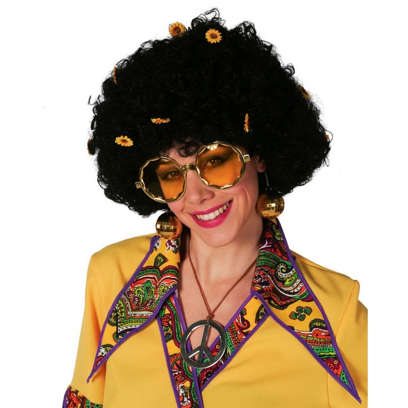 Black afro ladies wig with sunflower