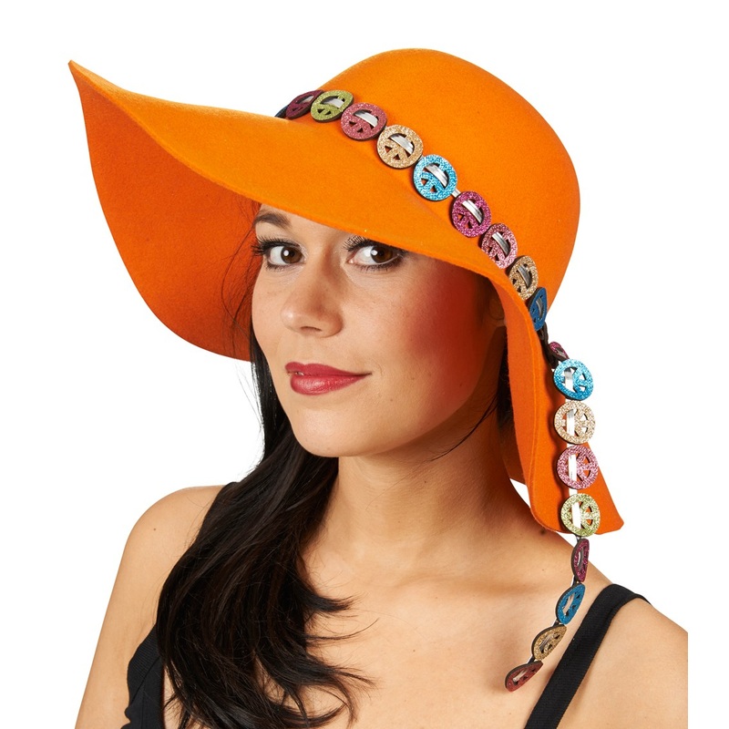Peace sign hippie floppy hat orange