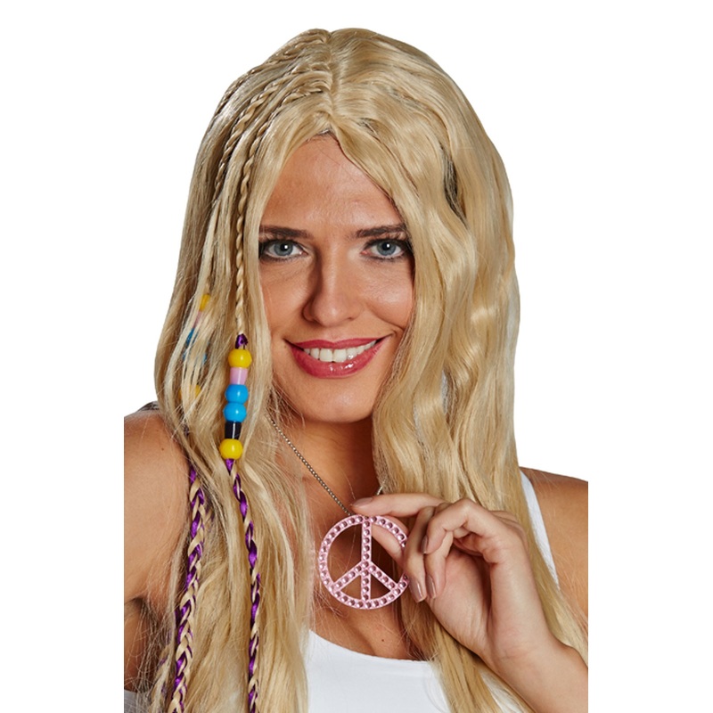 Peace sign hippie necklace in pink