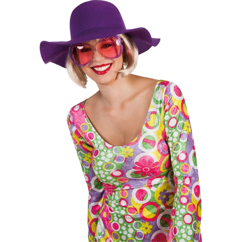 Purple flower power floppy hat for women