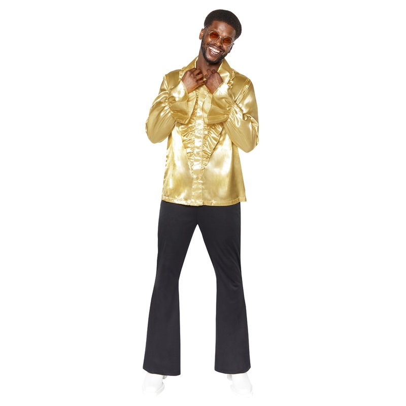 70s party ruffle shirt gold S