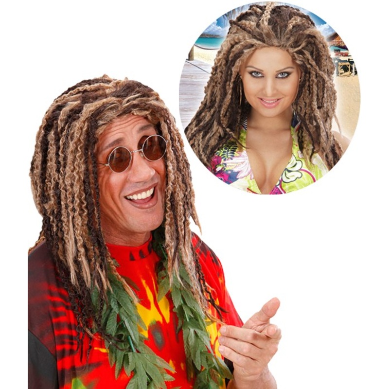 Blond-brown Rastafarian wig deluxe
