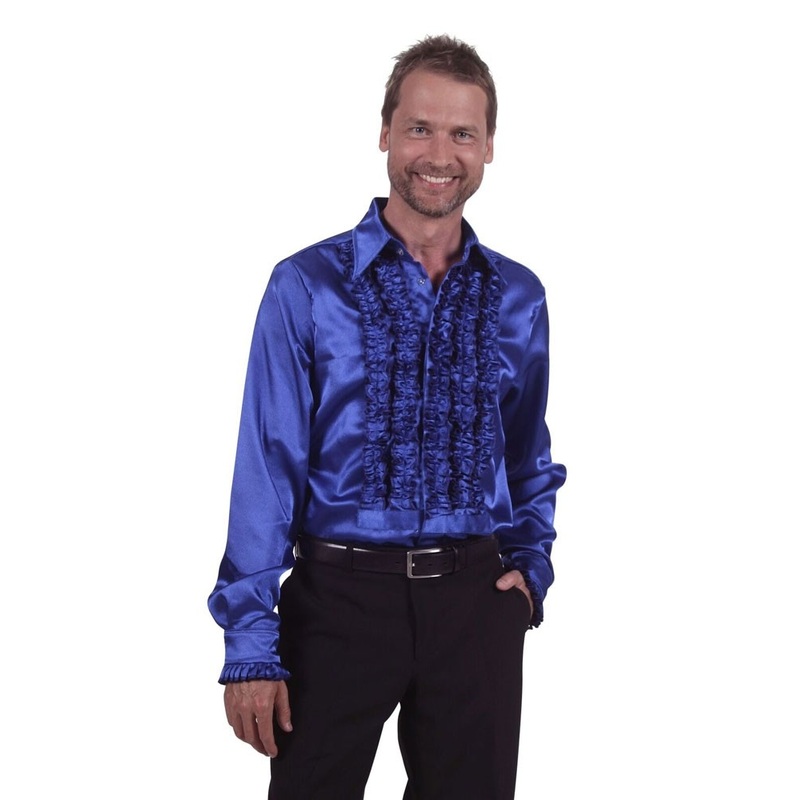 Blue shimmering ruffles men's shirt S