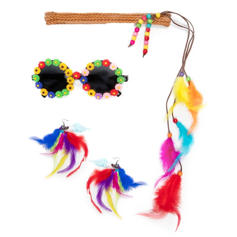 Flower power set with feathers, 3 pieces