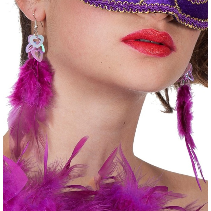 Pink-colored glamor feather earrings