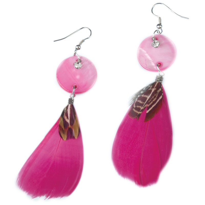 Pink-rose feather earrings