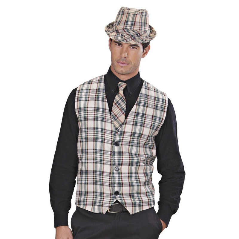 Beige-green checked vest unisex M