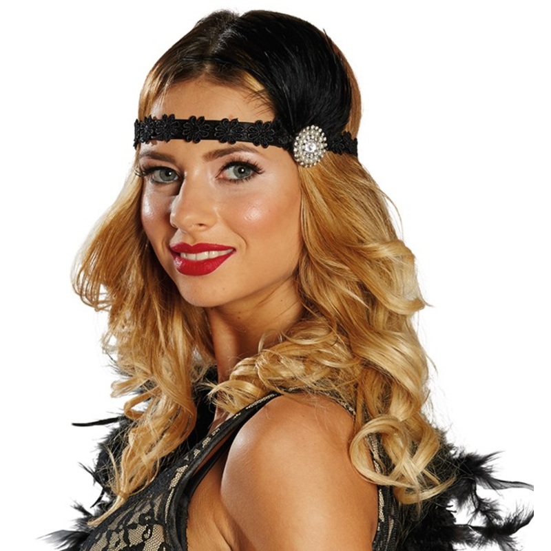 Black Charleston headband with glitter brooch