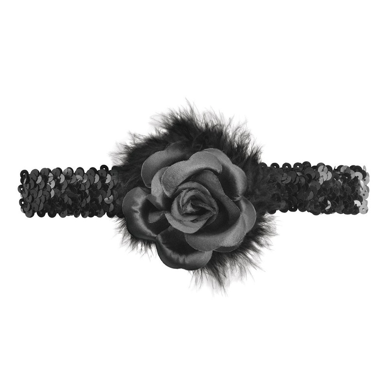 Black umbrana sequin headband with flower