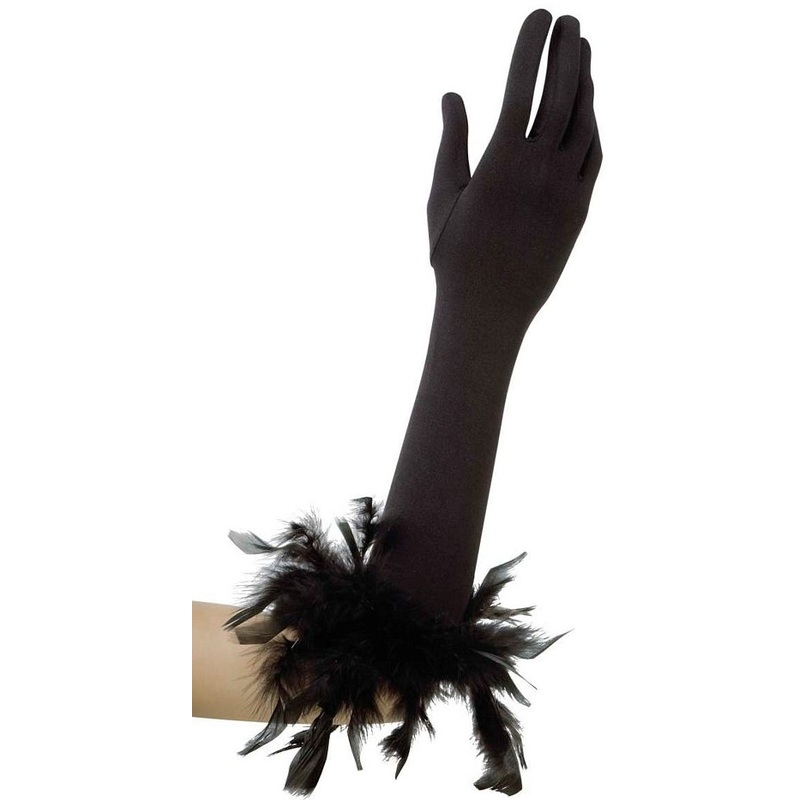 Black women's gloves with feathers