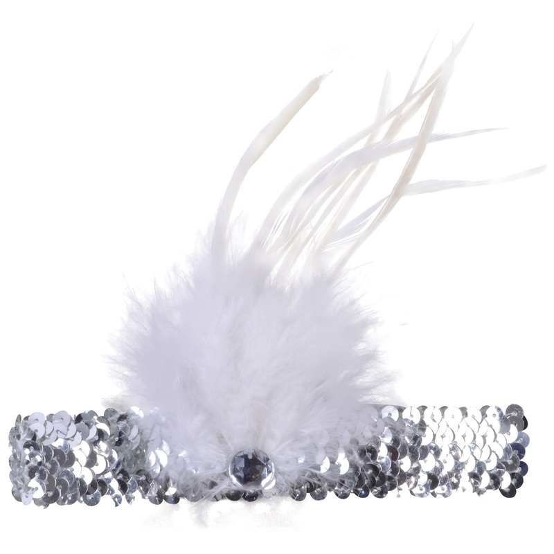 Charleston sequin headband with white feather