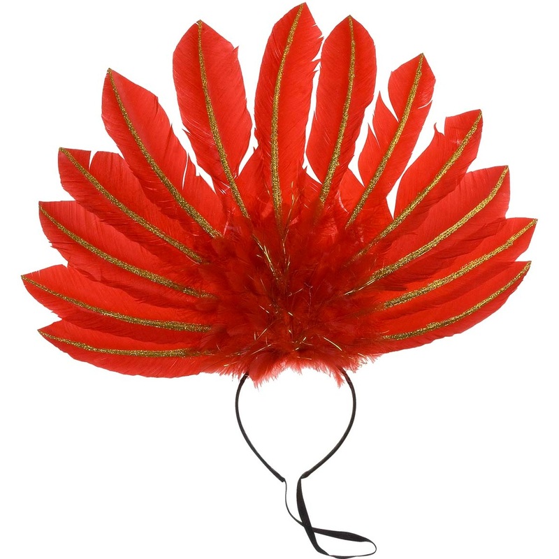 Feathered headband red and gold