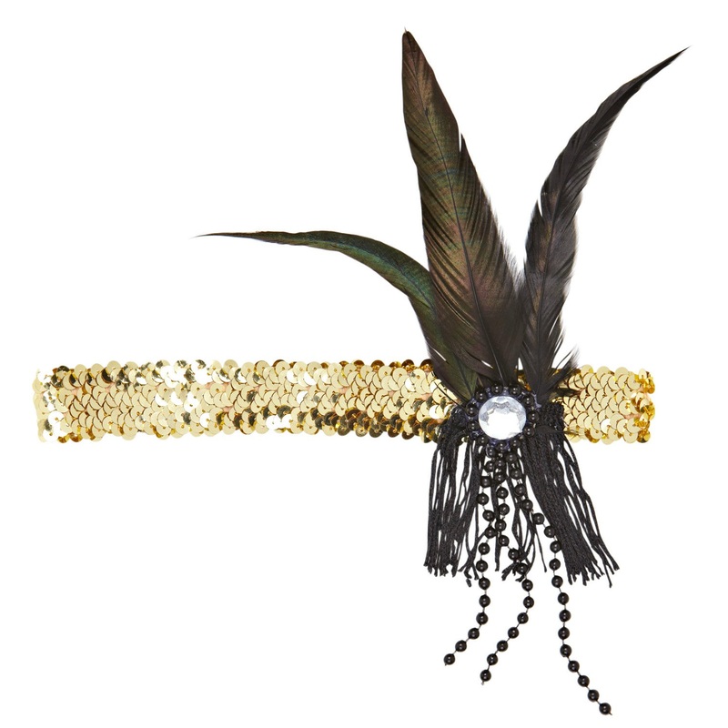 Golden Charleston headband with feathers