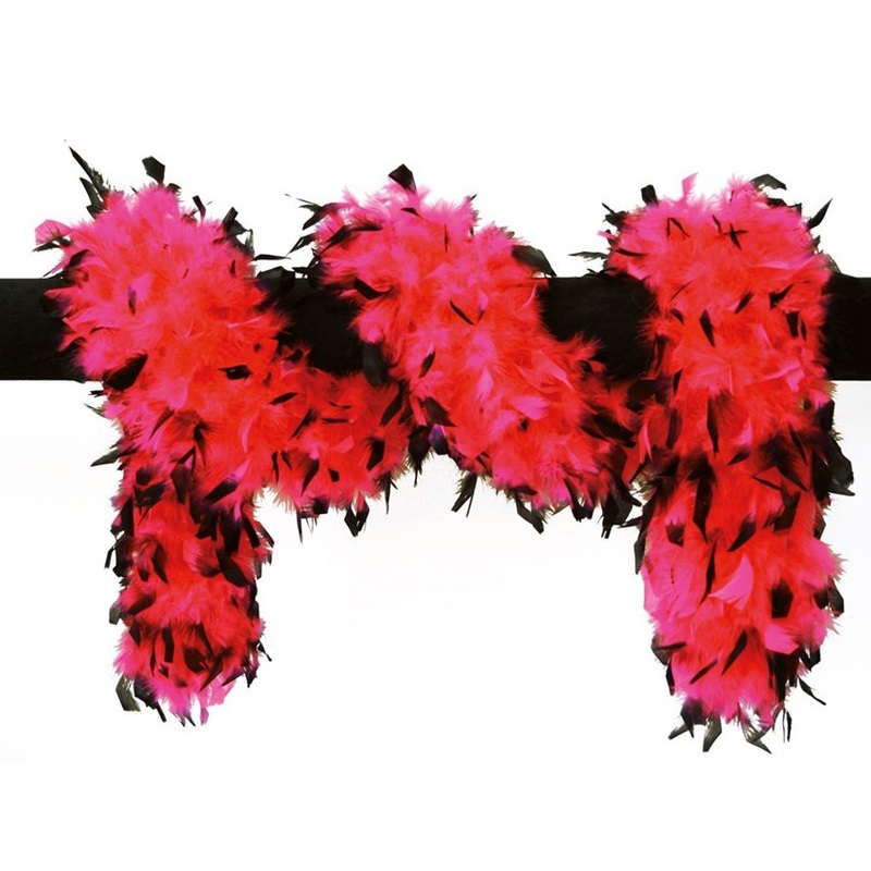 Red feather boa with black details 180cm
