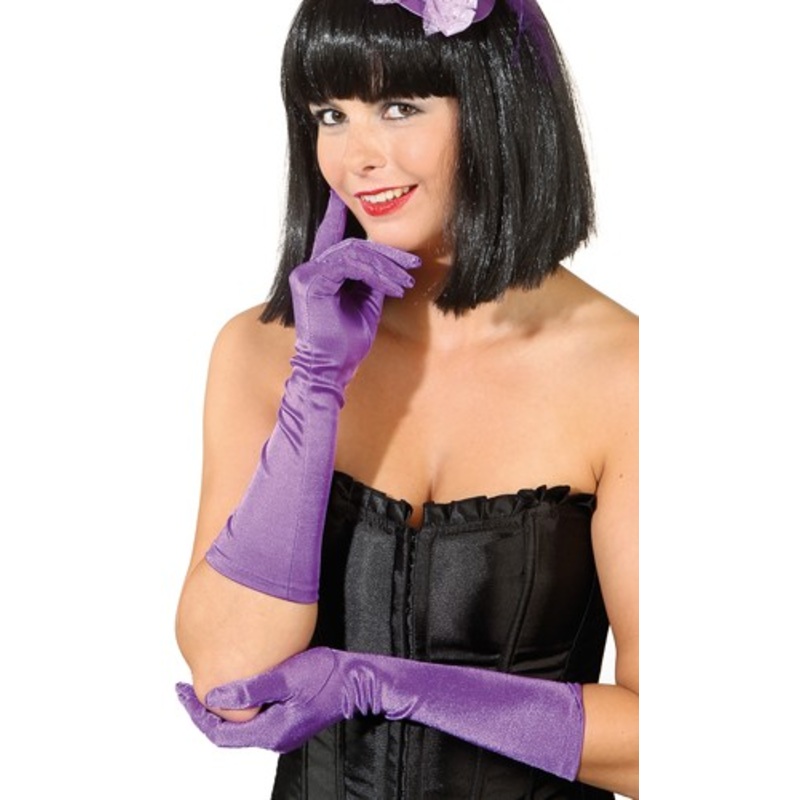 Satin gloves purple 40cm