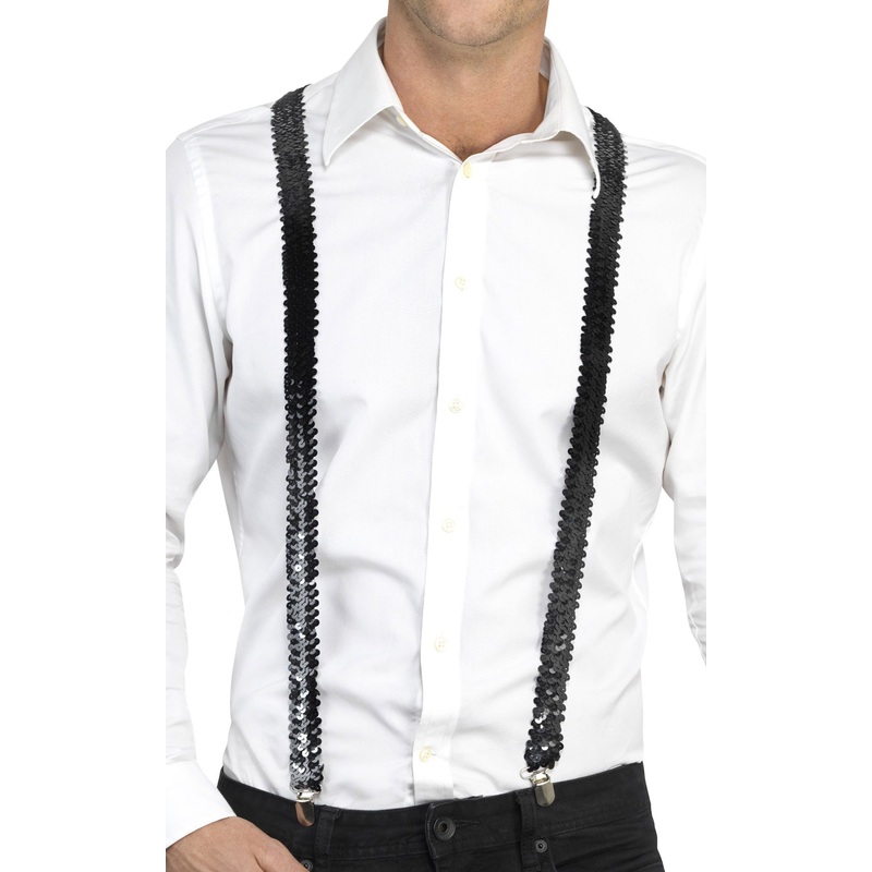 Shiny sequin suspenders black