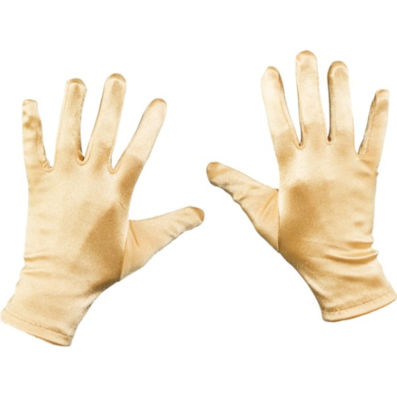 Short golden satin gloves