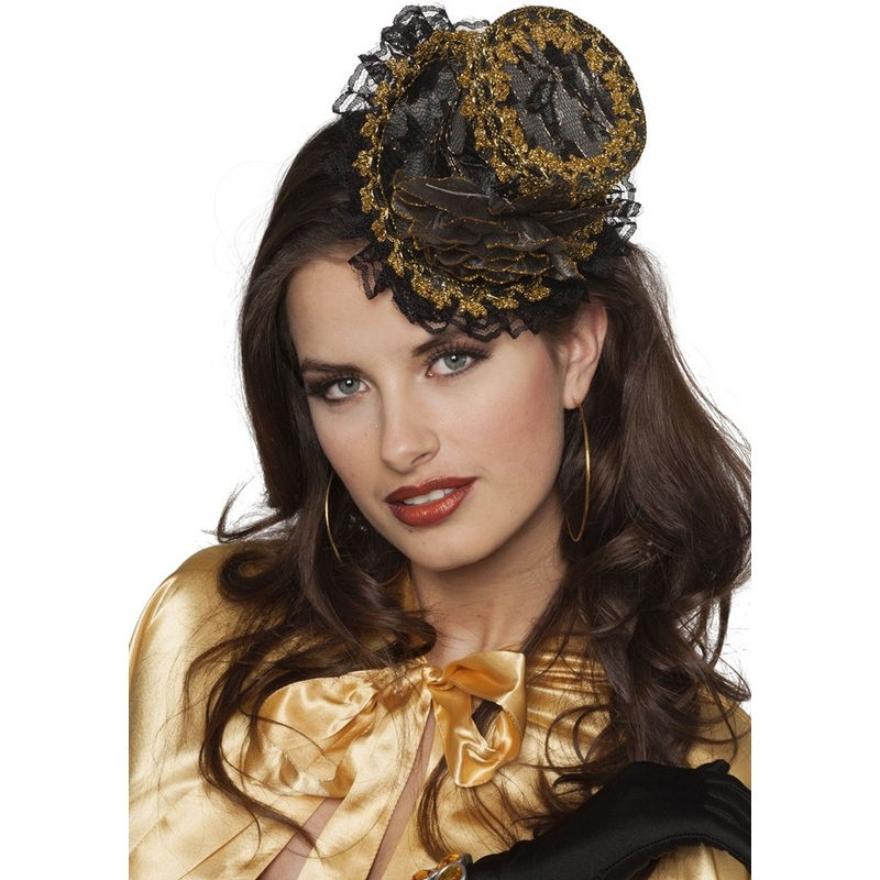 Small top hat on black gold hair clip