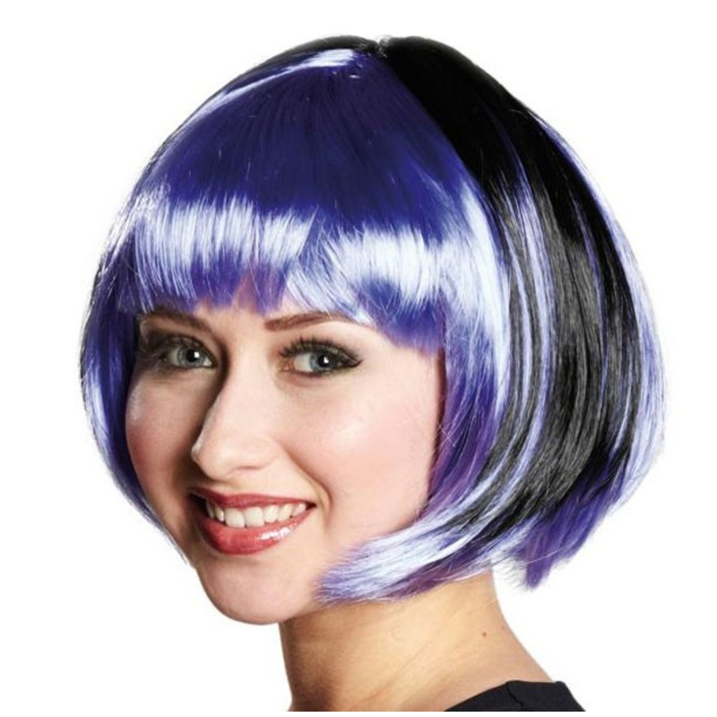 Wig bob purple black glossy
