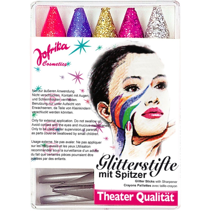 5 glitter make-up pencils with sharpener