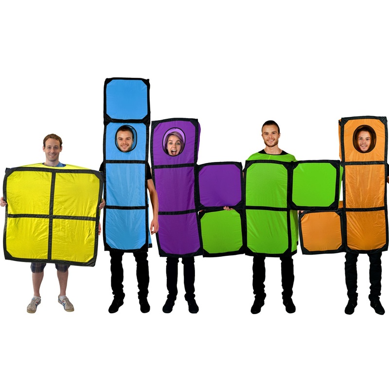 Colorful Tetris building blocks group costume