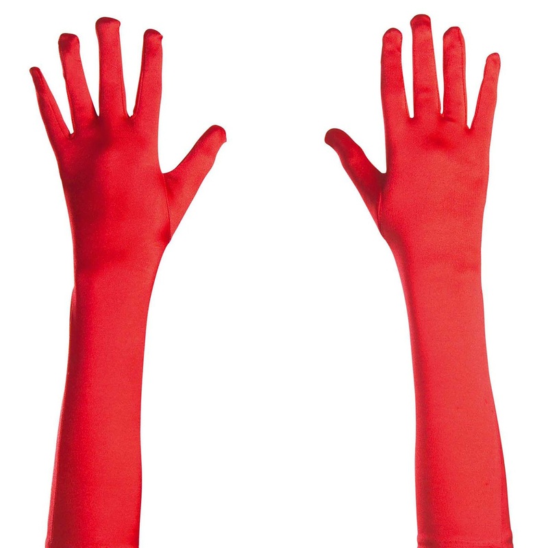 Elastic red satin gloves 43cm