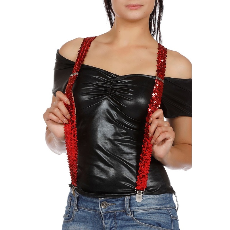 Red glitter suspenders with sequins