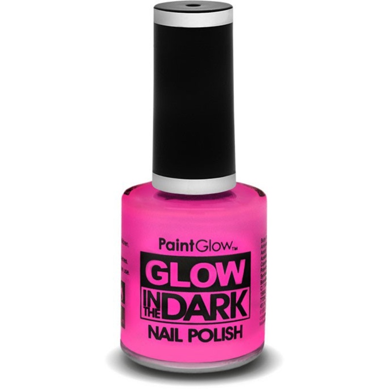Glowing pink nail polish in the dark