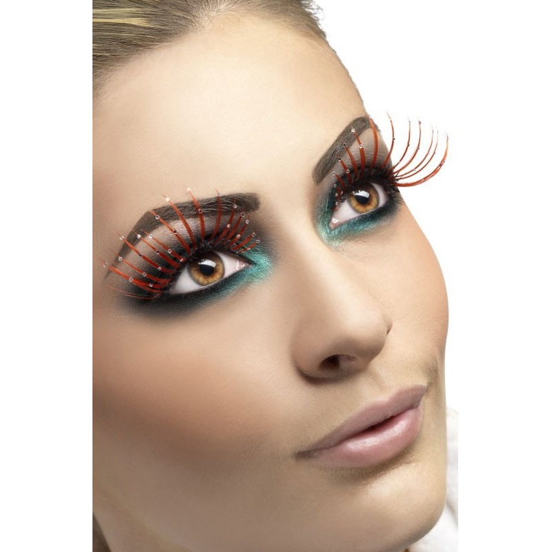 Long orange eyelashes with rhinestones