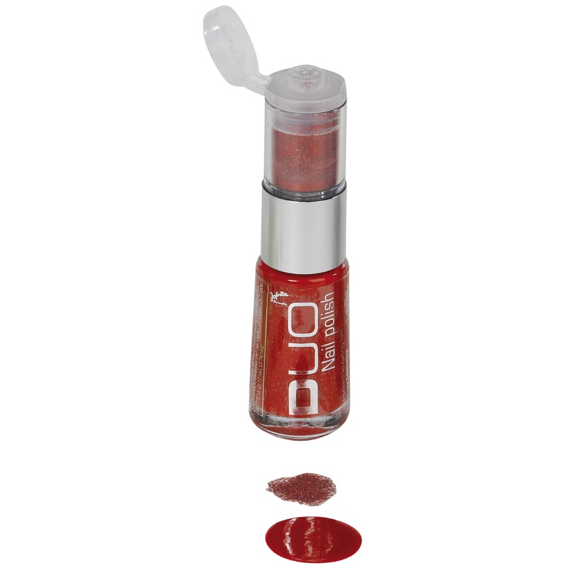 Red duo nail polish with glitter powder