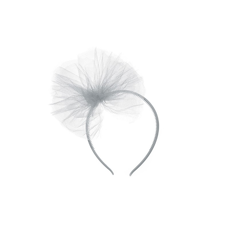 Gray headband with tulle pompom