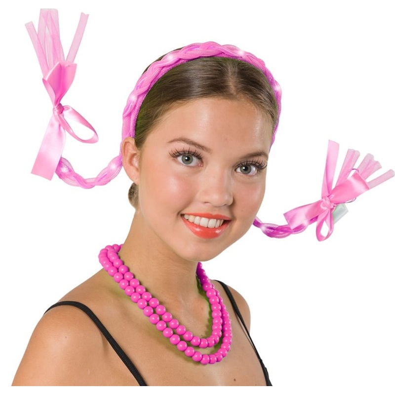 Pink pigtails LED headband in pink