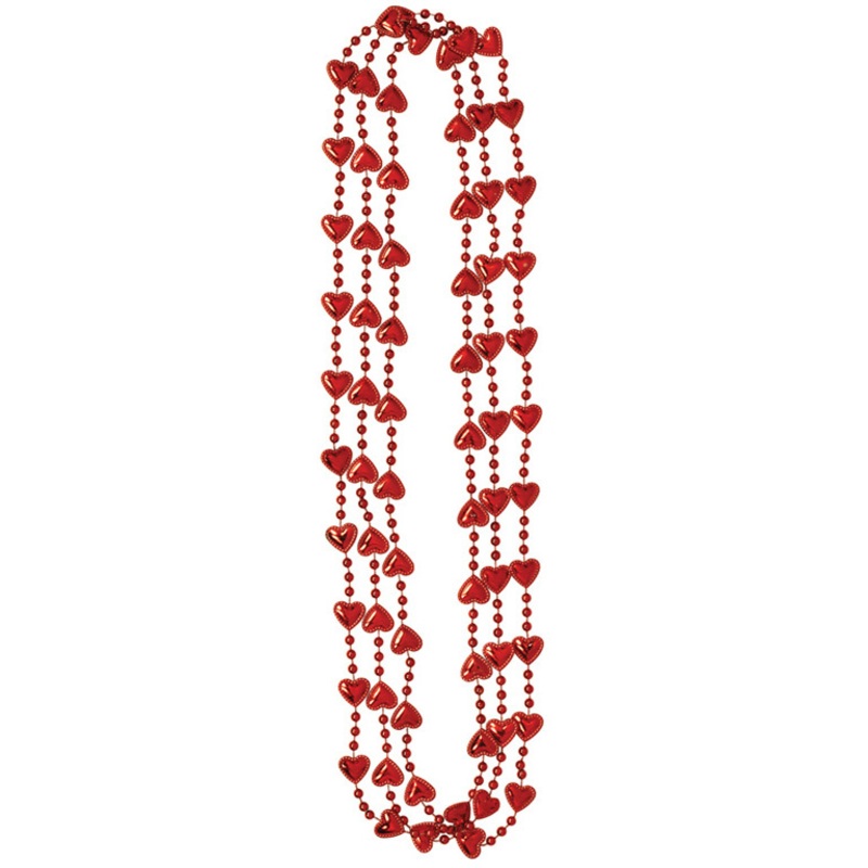 3 red necklaces with hearts 81cm